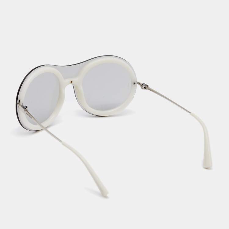 Pre Owned Emporio Armani White/Grey 4055 Round Shield Sunglasses