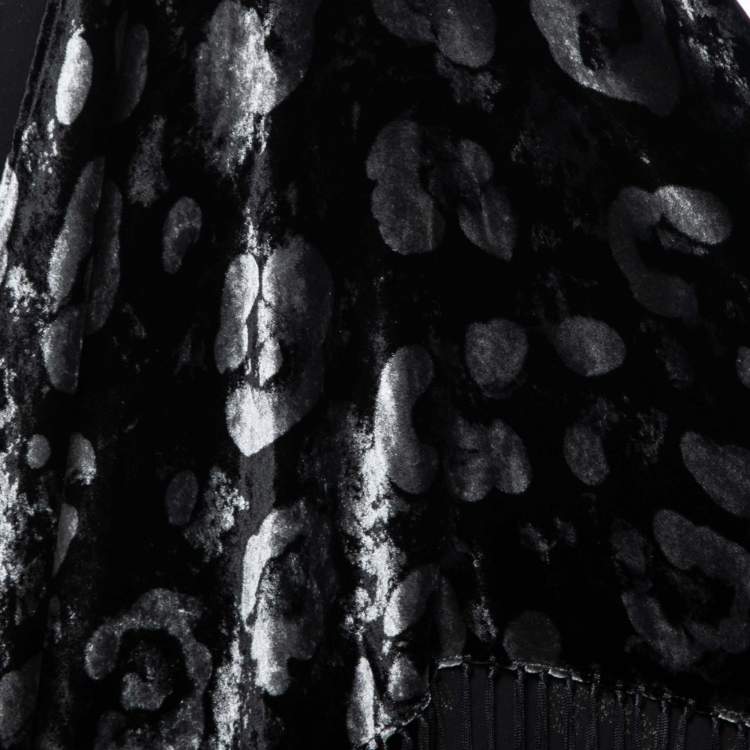 Pre Owned Emporio Armani Black Animal Print Velvet Fringed Triangle Scarf