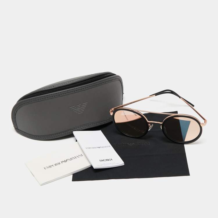 Pre Owned Emporio Armani Black EA 2041 Mirrored Round Sunglasses