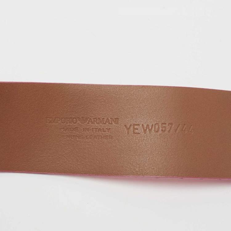Pre Owned Emporio Armani Pink Python Embossed Leather Eagle Buckle Belt 95 CM