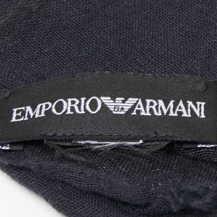 Pre Owned Emporio Armani White Logo Print Gauze Scarf
