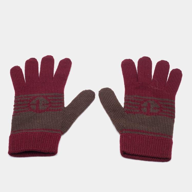 مملوكة مسبقًا Emporio Armani Burgundy & Beige Wool Gloves