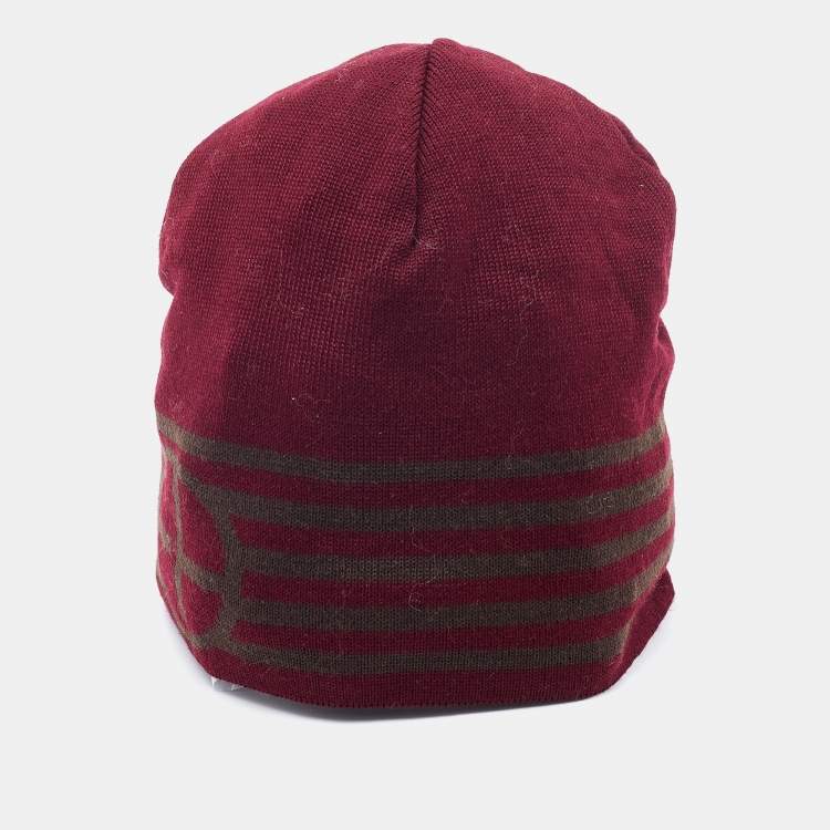 Pre Owned Emporio Armani Burgundy Wool Beanie 57 cm