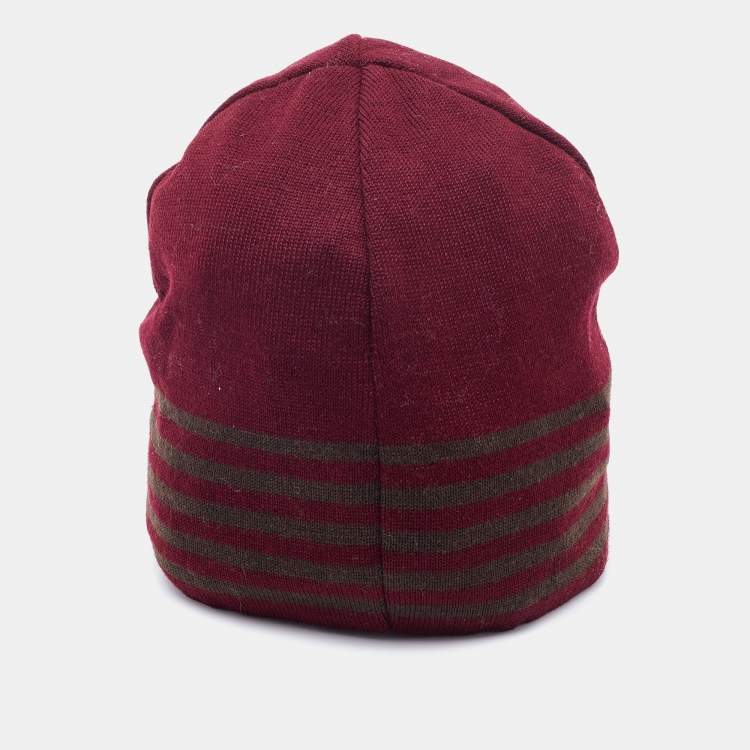 Pre Owned Emporio Armani Burgundy Wool Beanie 57 cm
