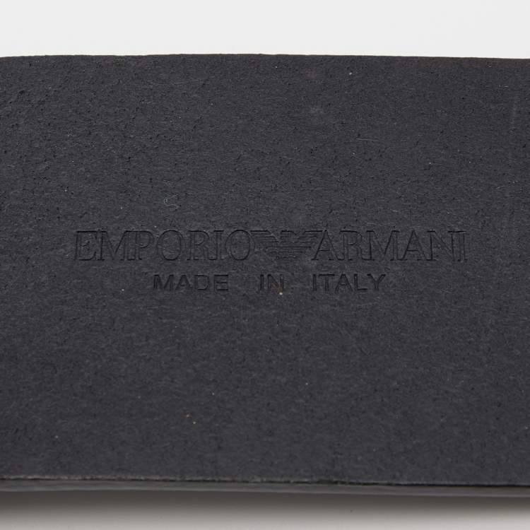 Pre Owned Emporio Armani Black Leather Brick Buckle Wide Belt 