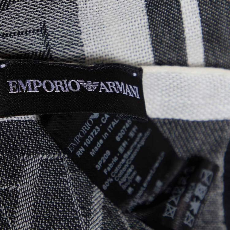 Pre Owned Emporio Armani White Striped Cottom & Linen Scarf