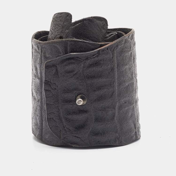 Pre Owned Emporio Armani Black Croc Embossed Leather Waist Belt 85CM