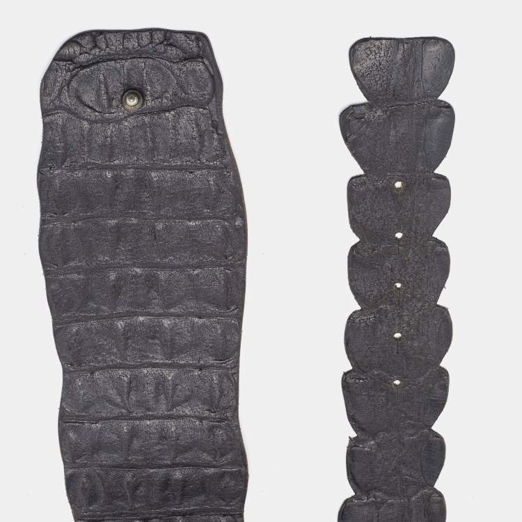 Pre Owned Emporio Armani Black Croc Embossed Leather Waist Belt 85CM