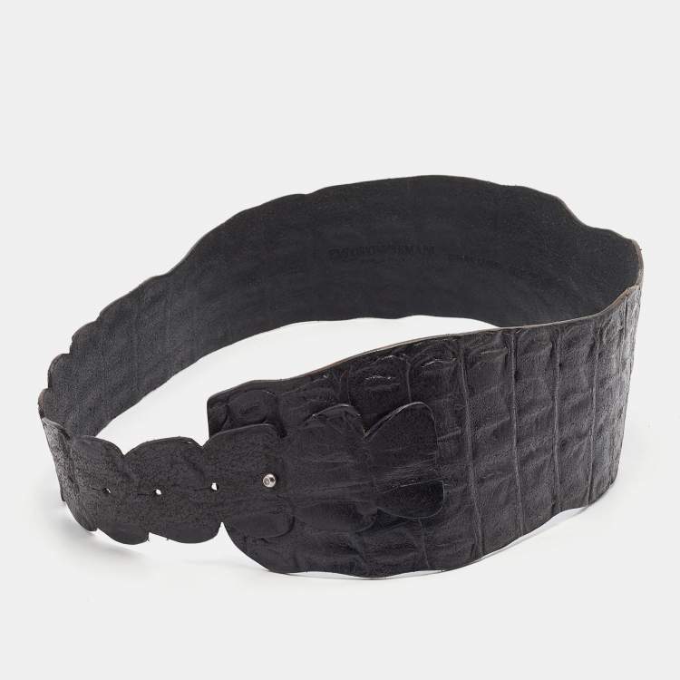 Pre Owned Emporio Armani Black Croc Embossed Leather Waist Belt 85CM