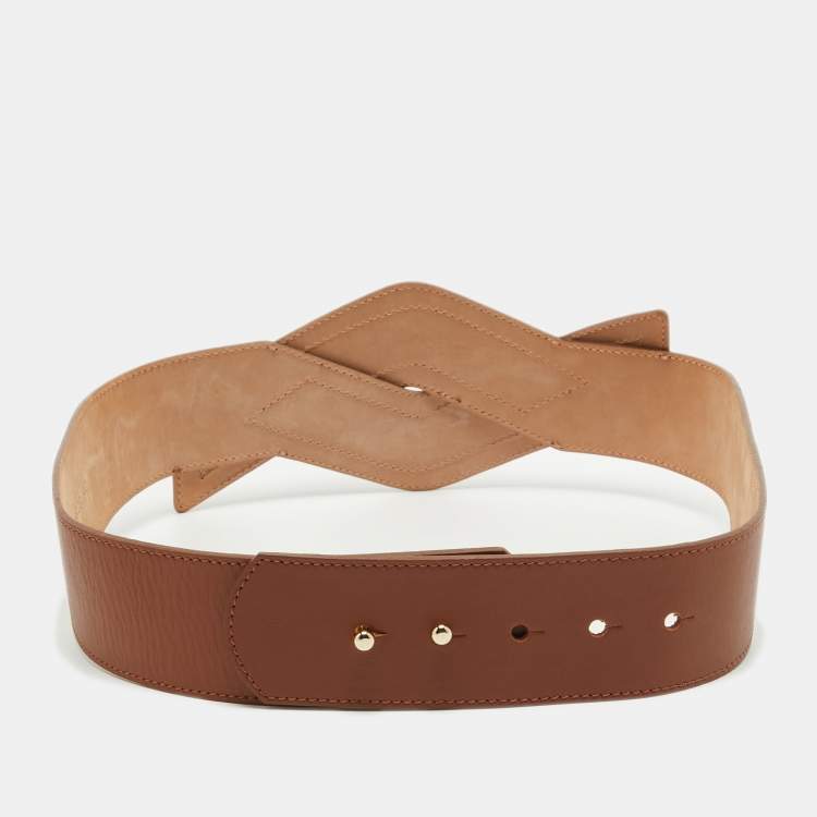 Pre Owned Emporio Armani Brown Croc Embossed and Leather Waist Belt Size 42