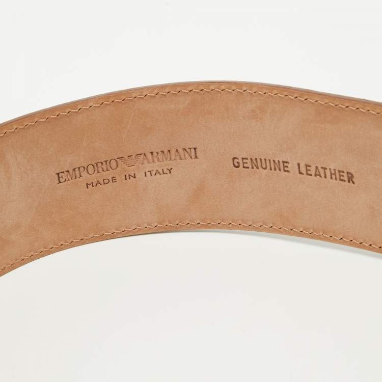 Pre Owned Emporio Armani Brown Croc Embossed and Leather Waist Belt Size 42