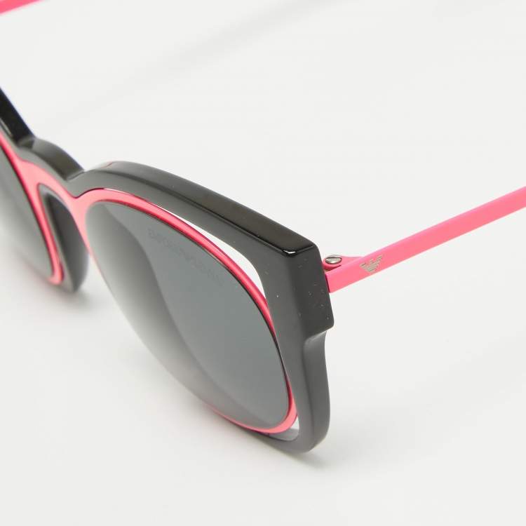 Pre Owned Emporio Armani Black/Neon Pink EA 4091 Square Sunglasses