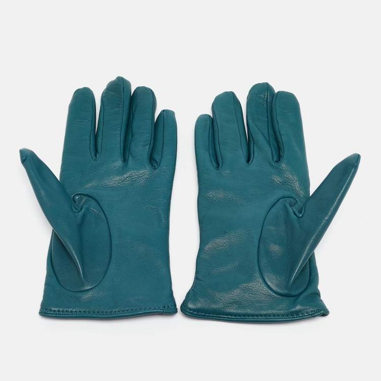 Pre Owned Emporio Armani Green Leather Studded Gloves M