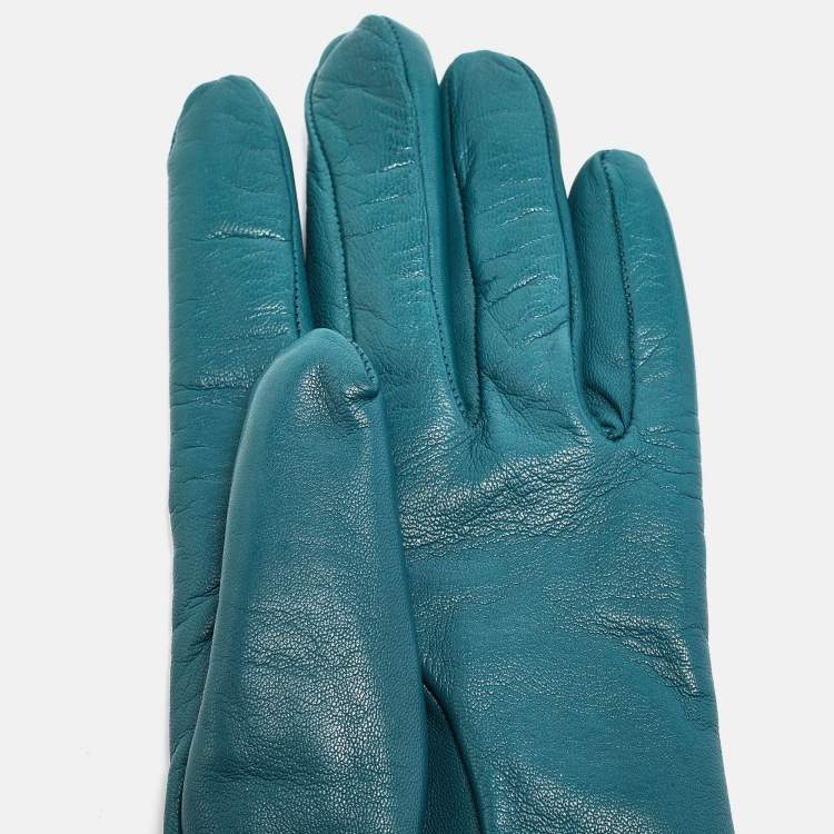 Pre Owned Emporio Armani Green Leather Studded Gloves M