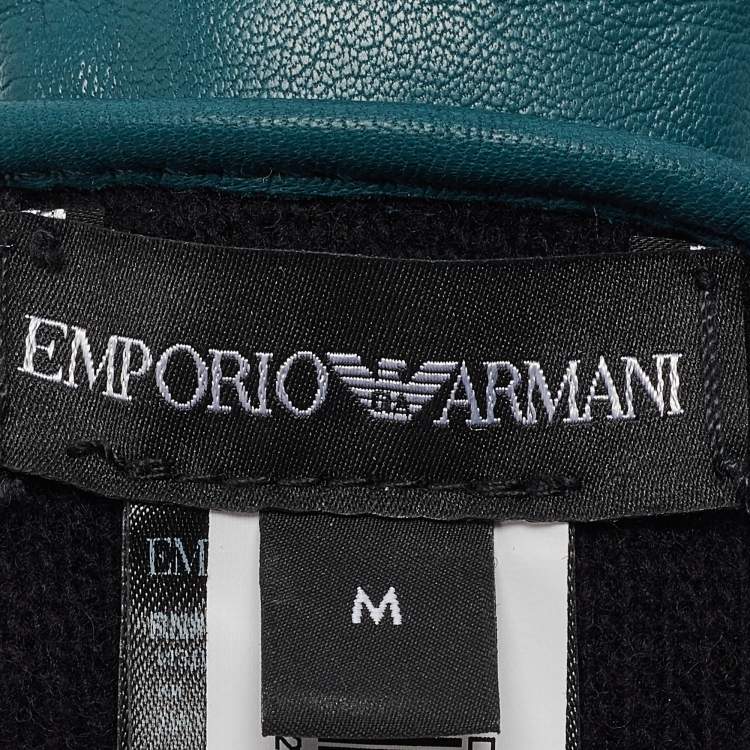 Pre Owned Emporio Armani Green Leather Studded Gloves M