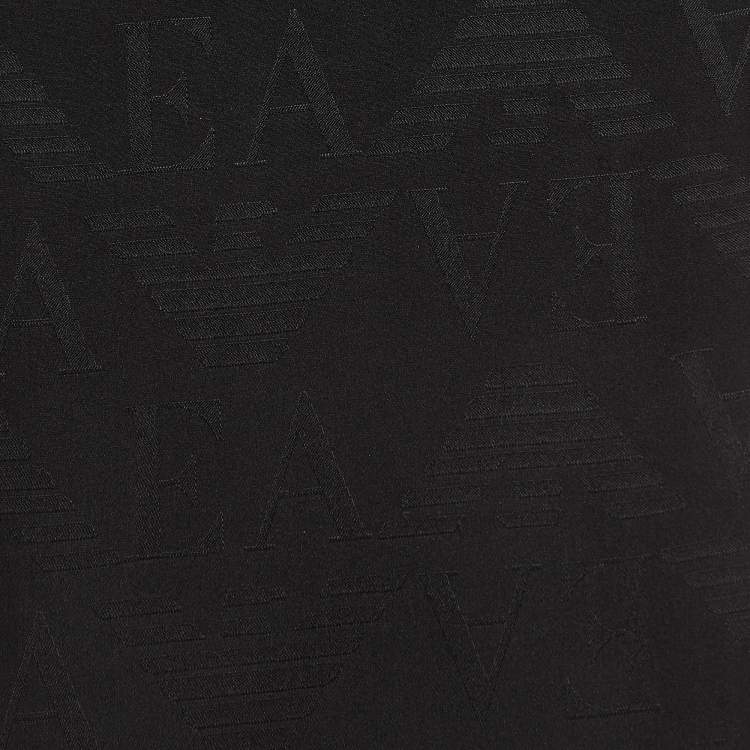 Pre Owned Emporio Armani Vintage Black Logo Pattern Satin Silk Scarf