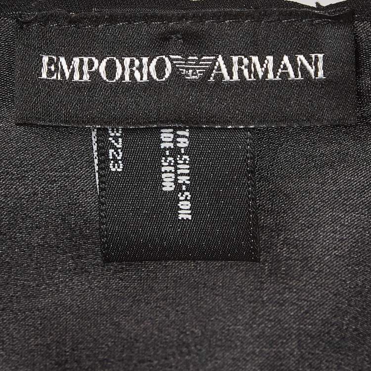 Pre Owned Emporio Armani Vintage Black Logo Pattern Satin Silk Scarf