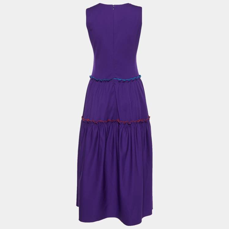 Pre Owned Emporio Armani Purple Wool Ruffled Midi Dress S