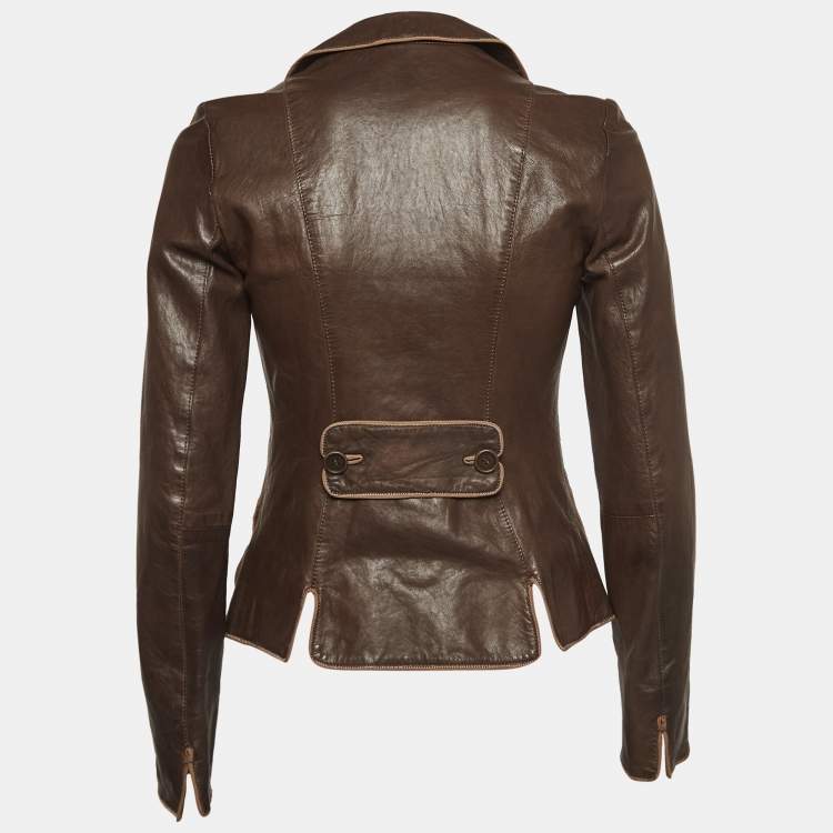 Emporio Armani Brown Leather Jacket S Emporio Armani TLC