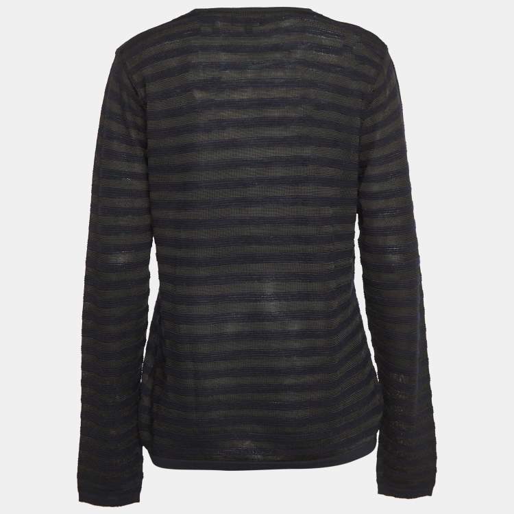 Pre Owned Emporio Armani Black Stripe Knit Sweatshirt L  