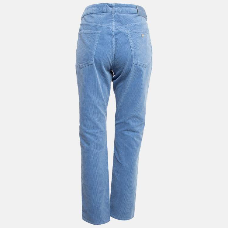 Pre Owned Emporio Armani Blue Corduroy High Rise Skinny Jeans L Waist 31"