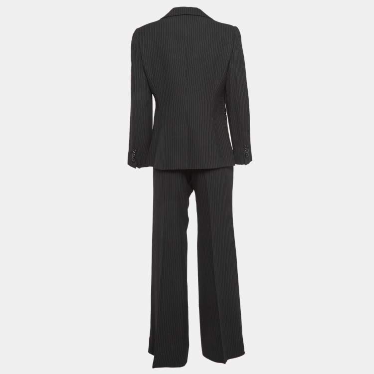 Pre Owned Emporio Armani Black Pinstripe Wool Blend Pant Suit L