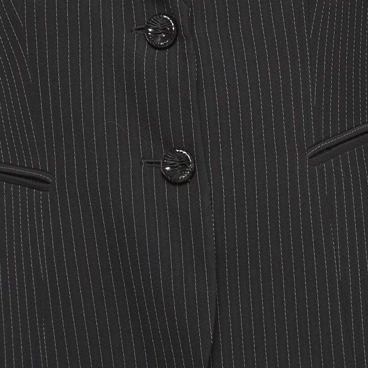 Pre Owned Emporio Armani Black Pinstripe Wool Blend Pant Suit L