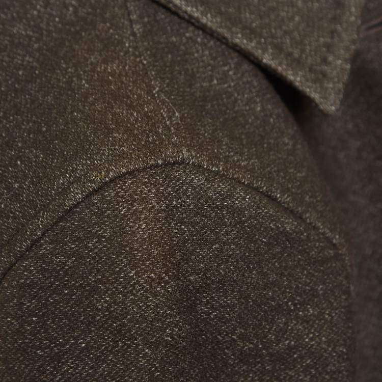 Pre Owned Emporio Armani Brown Wool Detachable Fur Collar Long Coat S