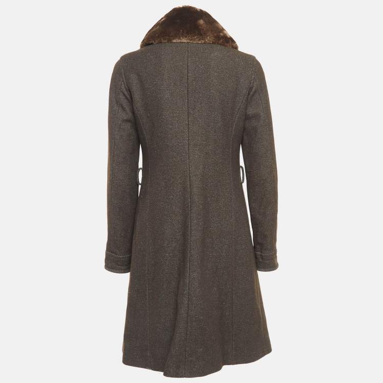 Pre Owned Emporio Armani Brown Wool Detachable Fur Collar Long Coat S