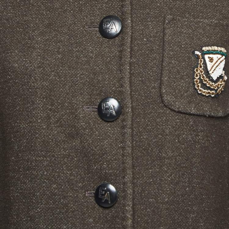 Pre Owned Emporio Armani Brown Wool Detachable Fur Collar Long Coat S