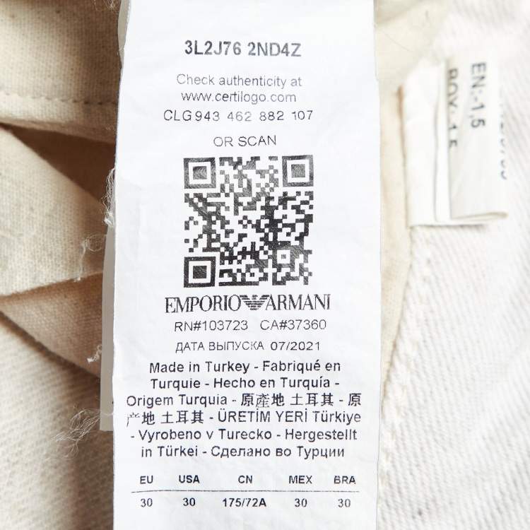 Pre Owned Emporio Armani Cream Cotton & Linen Straight Fit Trousers M/ Waist 31"