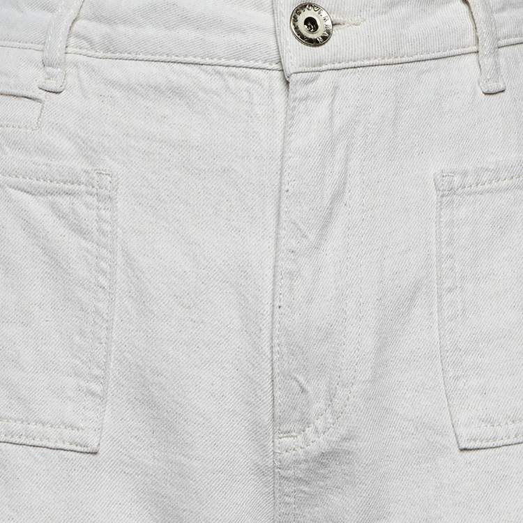 Pre Owned Emporio Armani Cream Cotton & Linen Straight Fit Trousers M/ Waist 31"