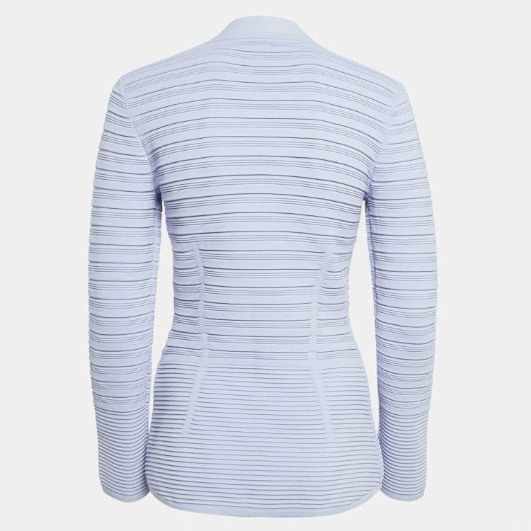 Pre Owned Emporio Armani Patterned Jersey Zip-Up High Neck Jacket M