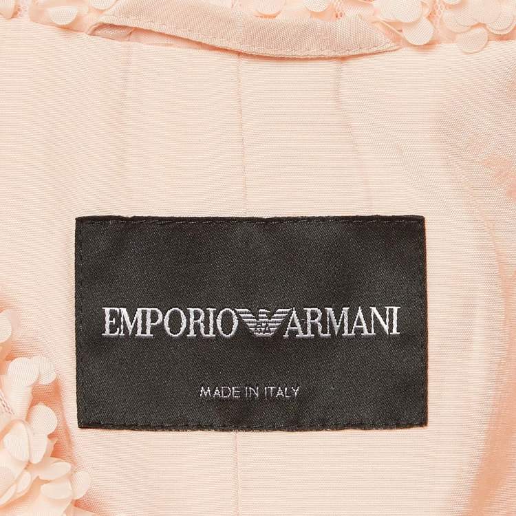 Pre Owned Emporio Armani Pink Ribbon Detail Tulle Mid-Length Coat XS