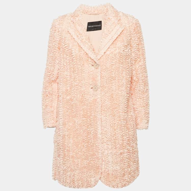 Pre Owned Emporio Armani Pink Ribbon Detail Tulle Mid-Length Coat XS
