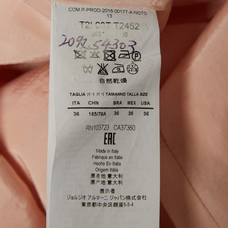 Pre Owned Emporio Armani Pink Ribbon Detail Tulle Mid-Length Coat XS