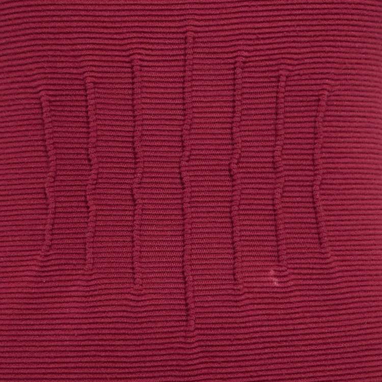 Pre Owned Emporio Armani Red Textured Knit Flounce Mini Dress S