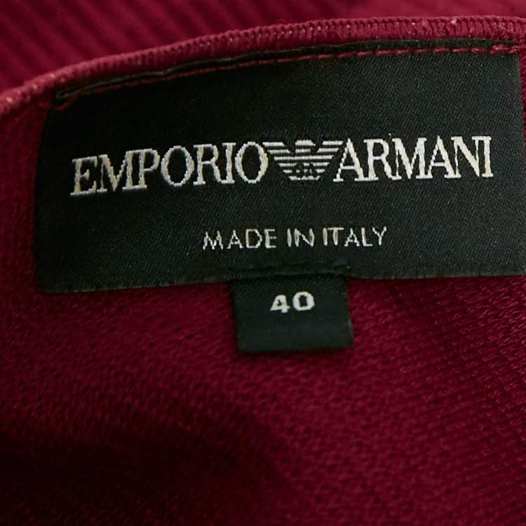 Pre Owned Emporio Armani Red Textured Knit Flounce Mini Dress S