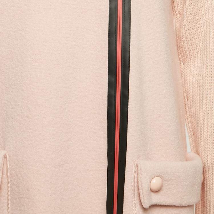 Pre Owned Emporio Armani Pink Virgin Wool Knit Zip-Up Coat S