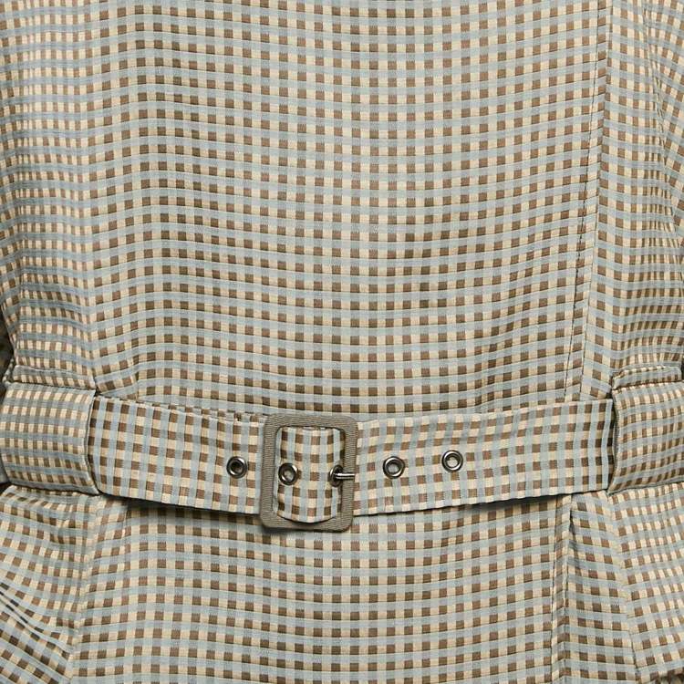 Pre Owned Emporio Armani Beige Gingham Linen Blend Trench Coat L