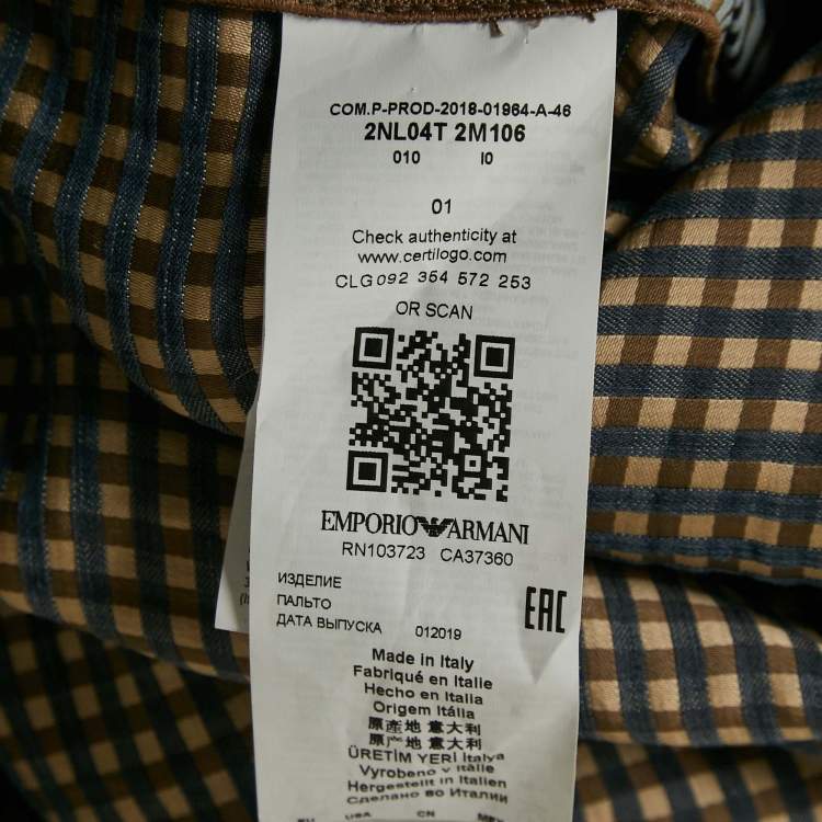 Pre Owned Emporio Armani Beige Gingham Linen Blend Trench Coat L