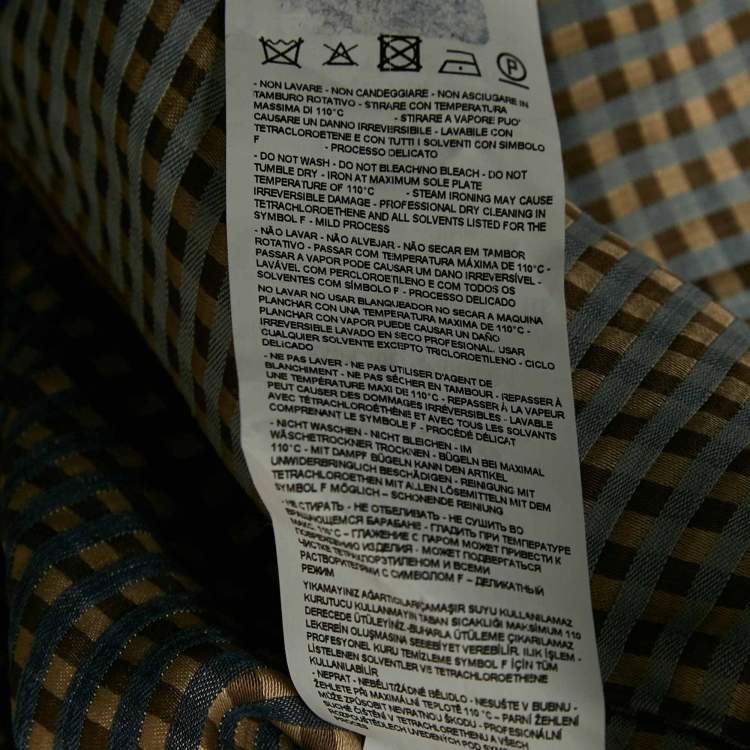 Pre Owned Emporio Armani Beige Gingham Linen Blend Trench Coat L
