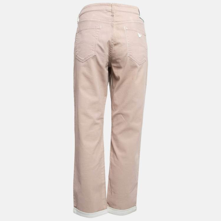 Pre Owned Emporio Armani Pink Denim Crop Jeans L Waist 34"