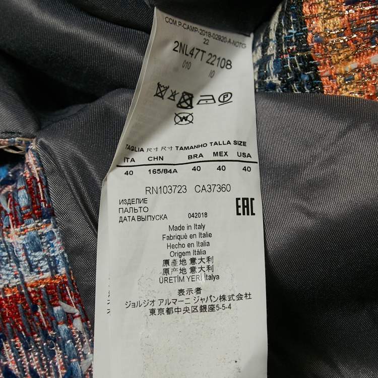 Pre Owned Emporio Armani Multicolor Lurex Tweed Double Breasted Mid-Length Coat S