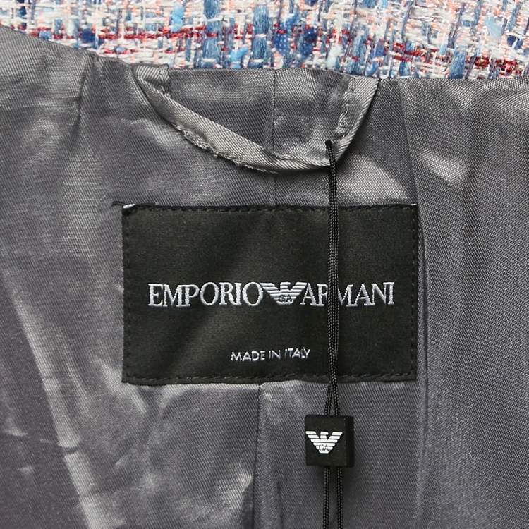 Pre Owned Emporio Armani Multicolor Lurex Tweed Double Breasted Mid-Length Coat S