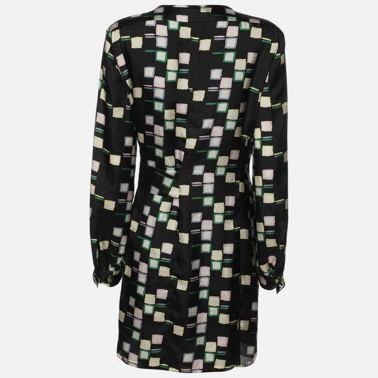 Pre Owned Emporio Armani Black Printed Crepe Mini Dress M