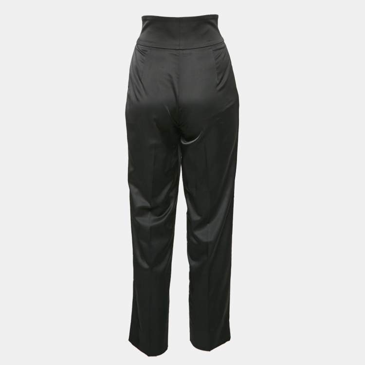 Pre Owned Emporio Armani Black Satin Pleated Trousers XS
