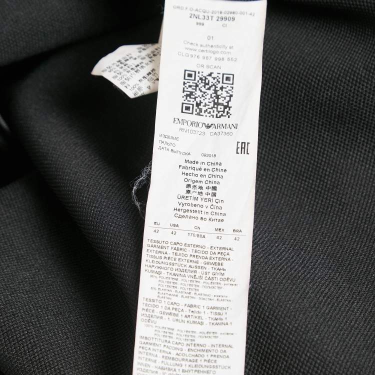 Pre Owned Emporio Armani Black Synthetic Knit Belted Coat 