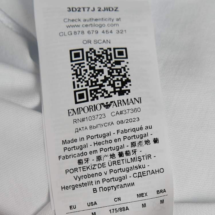 Pre Owned Emporio Armani White Cotton Logo Lace Trimmed T-Shirt M