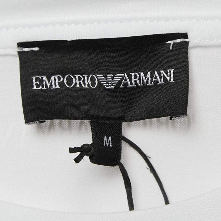 Pre Owned Emporio Armani White Cotton Logo Lace Trimmed T-Shirt M